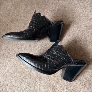 Chiarini Bologna Black Croc-Embossed Western Mule Booties